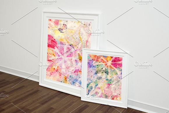 手绘水彩抽象风景花卉自然植物叶子蝴蝶图案背景墙纸图案7