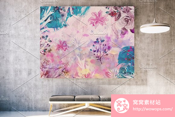 手绘水彩抽象风景花卉自然植物叶子蝴蝶图案背景墙纸图案10