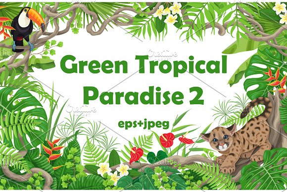 热带手绘植物海报花边边框PNG免扣素材1