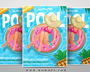 沙滩泳池派对海报模板Pool Party Flyer PSD