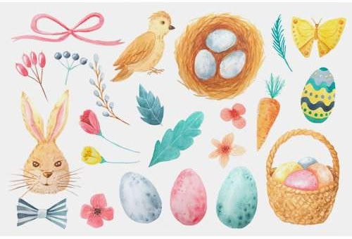 水彩水彩复活节鸡蛋兔子套装PNG素材模板2