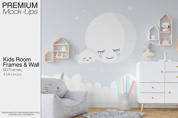 儿童房墙纸壁纸墙贴画框PS样机智能对象图层模板1
