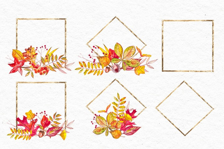 手绘水彩枯黄的枫叶叶子PNG素材图片6
