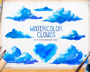 手绘水彩卡通云朵云彩AI矢量设计素材