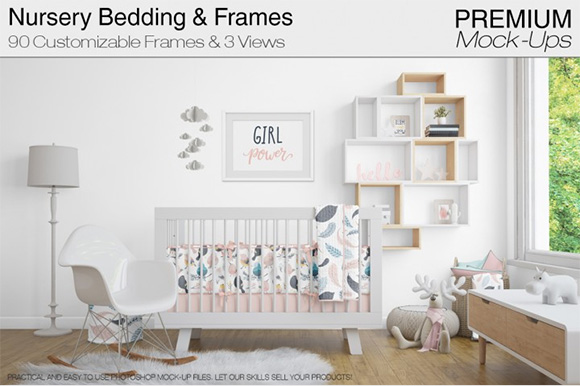 婴儿房儿童房壁纸壁画有框画PS样机模板1