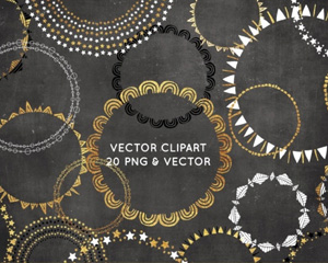 Wreath Clipart - Black and Gold
