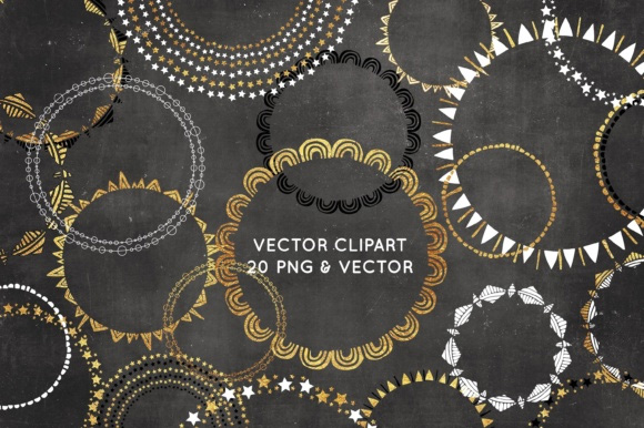 Wreath Clipart - Black and Gold1