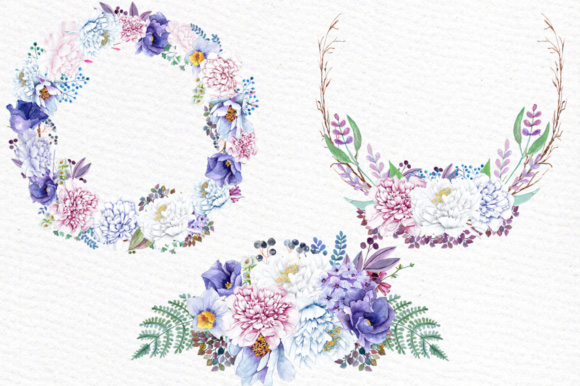 Watercolor Peony Wreath Clipart手绘紫色花环素材2