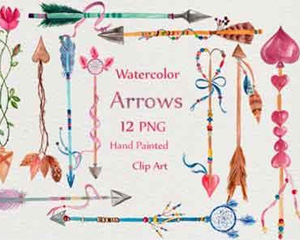 Watercolor Arrows Clipart手绘箭头爱心射箭