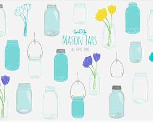 Mason Jars 3599手绘玻璃瓶子PNG素材图片