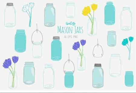 Mason Jars 3599手绘玻璃瓶子PNG素材图片1