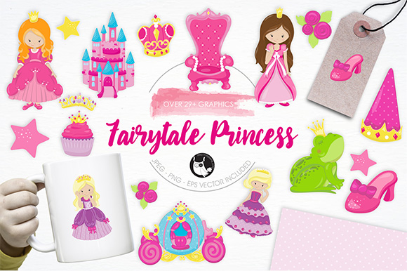 Fairytale Princess手绘卡通公主城堡矢量设计素材1