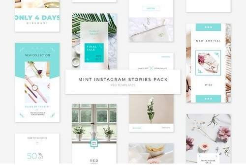 清新简约海报文字排版Mint Instagram Stories Pack1