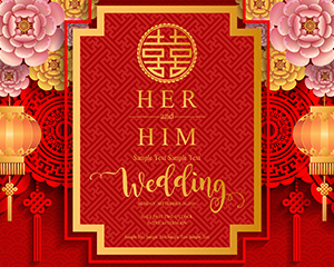 中式红色喜庆婚礼背景矢量模板素材