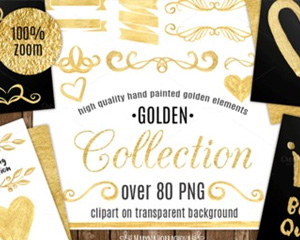 金黄色水彩涂鸦飘带莲花装饰花纹心形天使要是PNG免抠设计素材