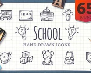 UI设计扁平化简约手绘涂鸦彩色学校教育学生校园网页图标ICONS