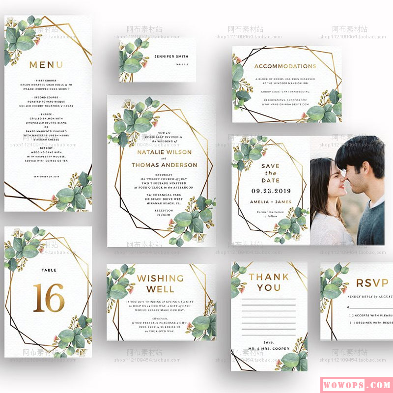 清新婚礼婚宴邀请函请帖请柬卡片电子版模板PSD分层设计素材下载1
